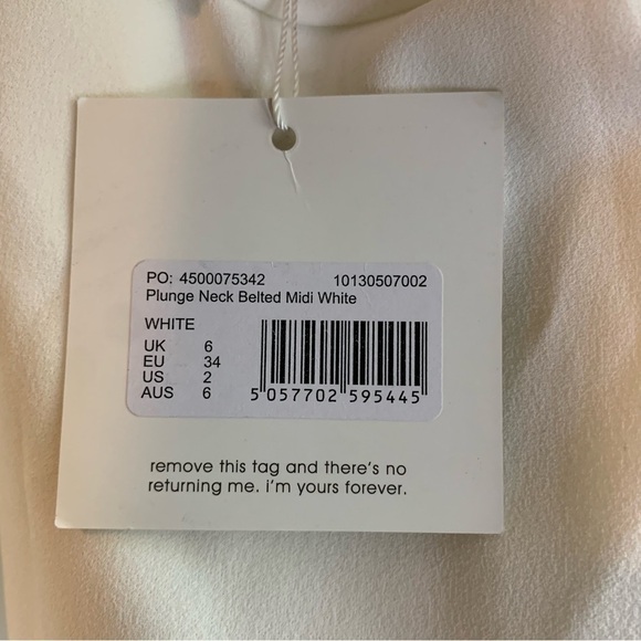 NWT Missguided White Plunge Neck Belted Midi Size 2 - Picture 13 of 13